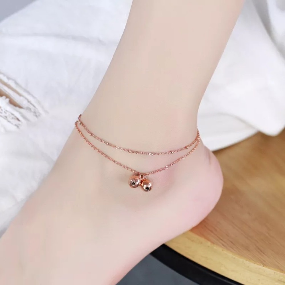 Rose Gold Double Chain Bells Anklet